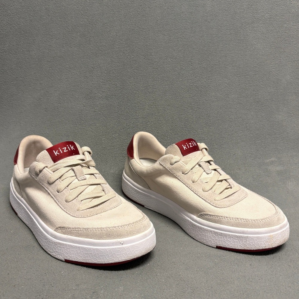 Kizik Prague Sneakers Mens 7.5 Womens 9 Cream Burgundy Excellent Hands-Free